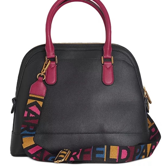 Karl Lagerfeld Paris Black Leather & Magenta Simone Satchel - Picture 5 of 16